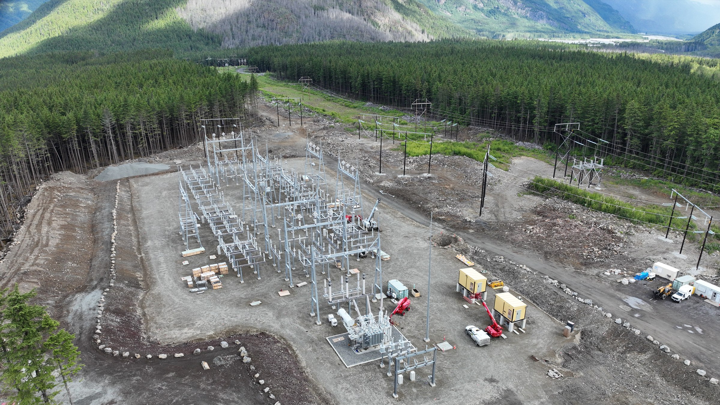 Aerial view of the Eskay Creek substation under construction in British Columbia
